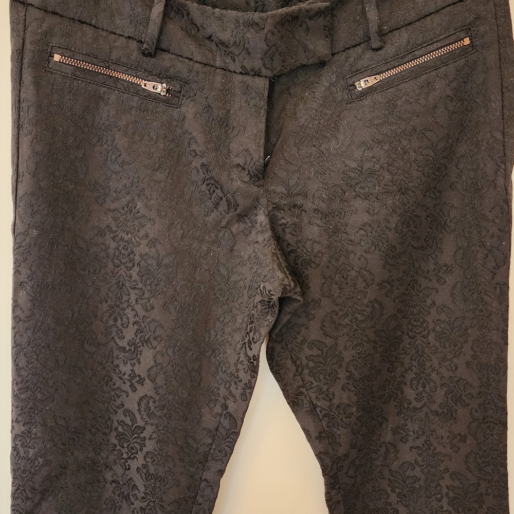 Black Jacquard Pants with Zipper Pockets